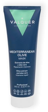 Valquer Oliven-Haarmaske. Intensive Reparatur, Feuchtigkeitspflege und Pflege mit Olivenextrakt, Panthenol und Aloe Vera für strapaziertes und trockenes Haar. Natürliche Inhaltsstoffe. 250 ml