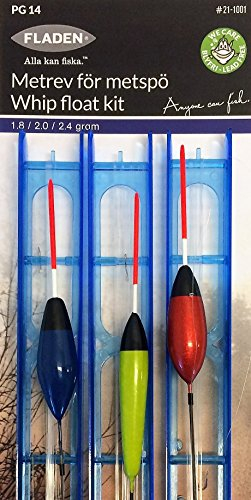 FLADEN Fishing - Set of 3 Assorted (2.4g - 2.0g -1.8g) Pole Whip Float Kit Rigs with BARBED Hooks - Pole Float Winder Line Shot Hook - For Pole and Whip Fishing [21-1001]