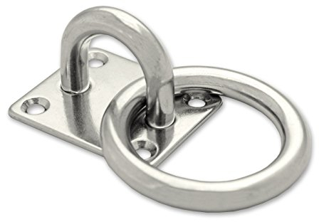 Docks, Quadratische Platte mit beweglichem Ring, Edelstahl, Drahtdurchmesser 10 mm, Innendurchmesser Ring 50 mm, Platin-Durchmesser 48 x 60 mm