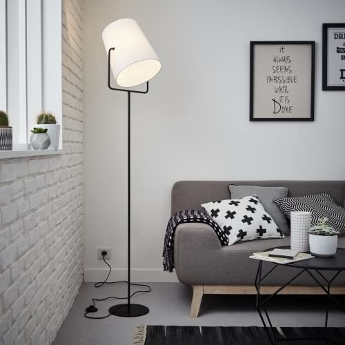 dekorative Stehlampe - Stehleuchte mit Stoffschirm, schwenkbarem Kopf und Fußschalter - geeignet für E27 Leuchtmittel - Metall/Textil Schwarz/Weiß - 1,6m Höhe