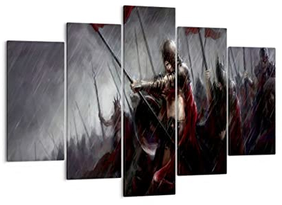 Mehrteilige Bilder auf Leinwand 150x100cm Leinwandbild ritter kampf feld Groß XXL Wanddeko Bild Schlafzimmer Set 5 teilige Wandbilder Dekoration Wohnzimmer Canvas Wand Kunstdruck Art EA150x100-3602