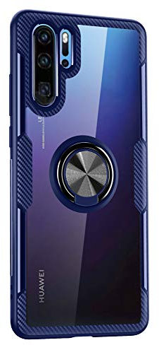 SORAKA Hülle für Huawei P30 Pro mit 360 Grad drehbarem Ringständer Harter PC transparenter Abdeckung+Silikon Rahmen durchsichtige hülle mit Metallplatte für Handyhalterung Auto KFZ Magnet