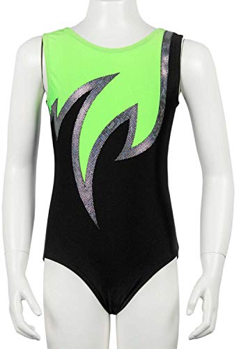 Turnanzug JAVA Spezial Glanz LYCRA Mädchen Gymnastikanzug kurzarm Kinder Turnbody ärmellos Turntrikot Farbe Schwarz - Silber - GRÜN, Größe 176