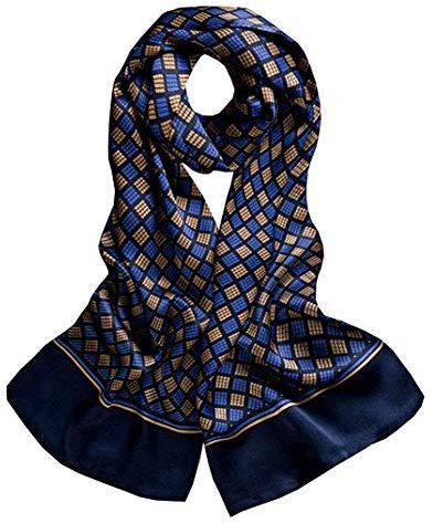 UK_Stone Klassisch Seidenschal Kariert Karo Blogger Halstuch Herren Schal Blau Hahnentritt Houndstooth