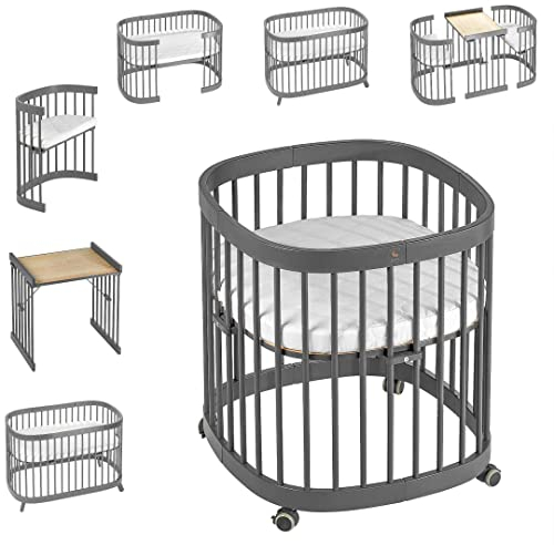 tweeto® Babybett Kinderbett 7-in-1 (Plus) | bis zu 10 Funktionen | inkl. atmungsaktiver Matratze (Graphitgrau)