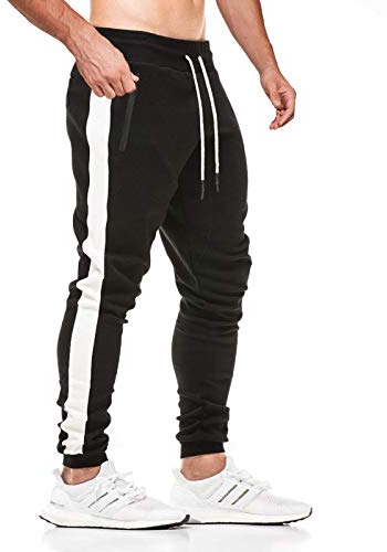 JustSun Jogginghose Herren Baumwolle Trainingshose Männer Sporthose Herren Lang Joggers Jogging-Hose Herren Sweathose Hosen Fitness Trackpants Gym Outdoor Herren Schwarz L