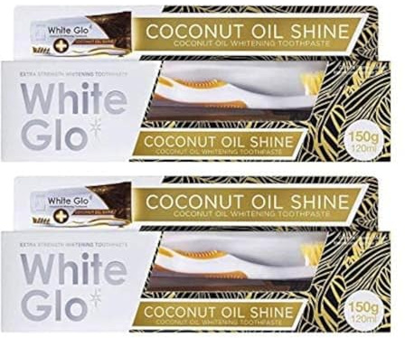 White Glo Coconut Toothpaste 150g (Pack of 2) with Sanitral 50 Pcs Dental Floss Stick