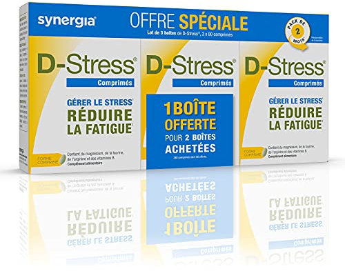 D-STRESS TABLETTEN Packung mit 3 Packungen, davon 1 Packung gratis | Magnesium der 3. Generation | Bewältigt den täglichen Stress und verringert die Müdigkeit | Laboratoire SYNERGIA