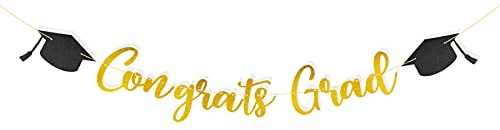 Congratulations Graduation Banner Festoon Paper Lettering Congrats Grad Banner Gold Flags Garland Buntting Graduation Party Decorations Banner for Graduation Ceremony DIY Gadgets