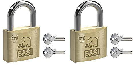 BASI | Vorhangschloss 2er Set | 50 mm | gleichschließend | massives Messing-Gehäuse | gehärteter Stahlbügel | robustes Vorhängeschloss | Bügelstärke 7 mm | 2 Stück