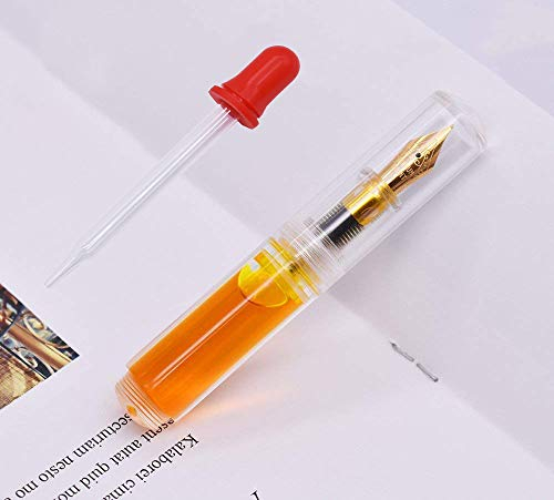 Asvine Majohn Wancai Clear Mini Fountain Pen, Iridium Fine Nib Transparent Acrylic Travel Pocket Pen, short Size Eyedropper Ink Bottle Filling with 6 Black Cartridges Set