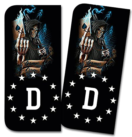 Finest Folia 2 x DE Aufkleber für Kfz Kennzeichen passgenau für EU Feld Design Sticker für Tuning Nummernschild Autoaufkleber waschstraßenfest wetterfest R166 (09 Game Over)