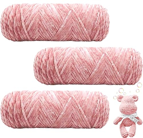 Maxee 300g(3×100g) Samtig Babywolle, Samt Velvet Wolle Chenille Garn, Kuschelweich Chenillegarn, Flauschige Weich Plüschwolle, Häkelgarn Wolle Zum Stricken & Häkeln