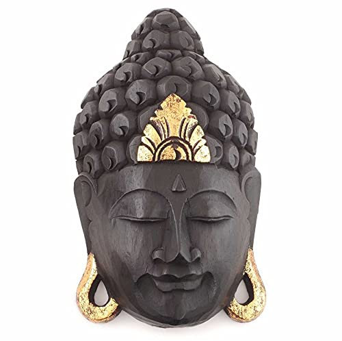 Carved Wood Buddha Mask | Buddha wall mask hanging wall décor