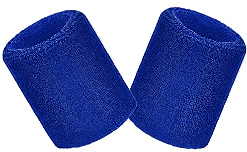 Schweißbänder Sport Wristbands 2 Pack, Sport Schweißband Armband Weiche verdickte Baumwolle, für Fußball Basketball Tennis Gymnastik (Blau)