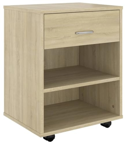vidaXL Rollschrank mit Schublade Fächern Rollcontainer Büroschrank Aktenschrank Bürocontainer Schrank Büro Druckerschrank Sonoma-Eiche 46x36x59cm Holzwerkstoff