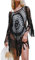 CUPSHE Women's Cover Up White Crochet Hollow Out Tassel Swimsuit Three Quarter Sleeve Black XL