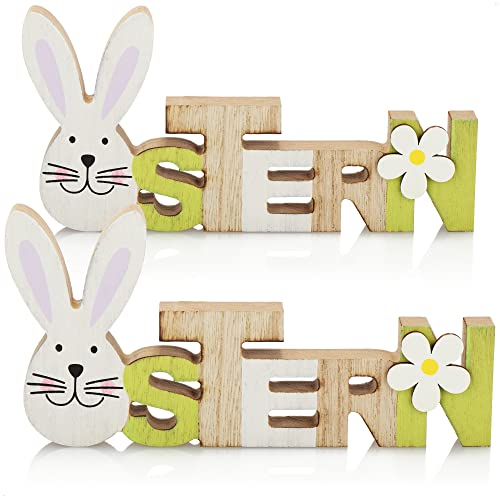COM-FOUR® 2X Deko Aufsteller für Ostern - Schriftzug mit Osterhase - Osterdeko zum Hinstellen - Osterdekoration aus Holz