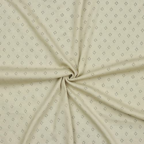 0,5m Pointoille-Stoff Feinstrick-Jersey Baumwollstoff Oeko-Tex Feinstrick Ajour Lochmuster, Farbe:hellbeige