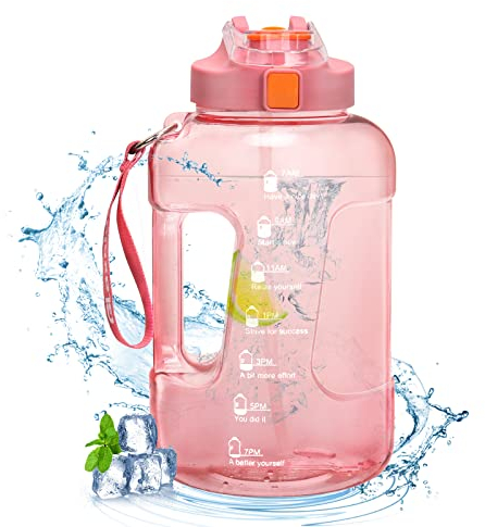 Glaxcidy 2 en 1 Gourde Sport Avec Paille et Couvercle, 2,5L Bouteille D'eau avec Marqueur de Temps pour Mesurer la Consommation D'eau Quotidienne, Sans BPA Water Bottle pour Sport Voyage Gym