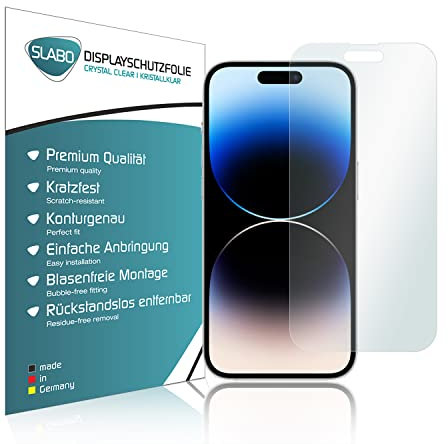 Slabo 4 x Displayschutzfolie kompatibel mit iPhone 14 Pro Displayfolie Schutzfolie Folie Zubehör Crystal Clear KLAR