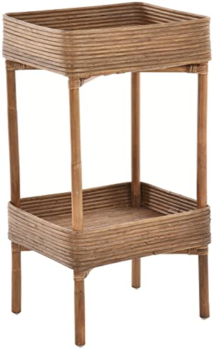 Krines Home Badregal schmal stehend Beistelltisch Standregal Klein Bad Natur Rattan Regal 2 Ablagen (Braun)