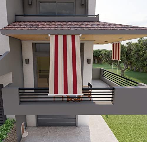 Mitepek Tenda da Sole a Caduta con Bracci per Balcone terrazzo Finestra 100cm Beige Bordeaux Golisa