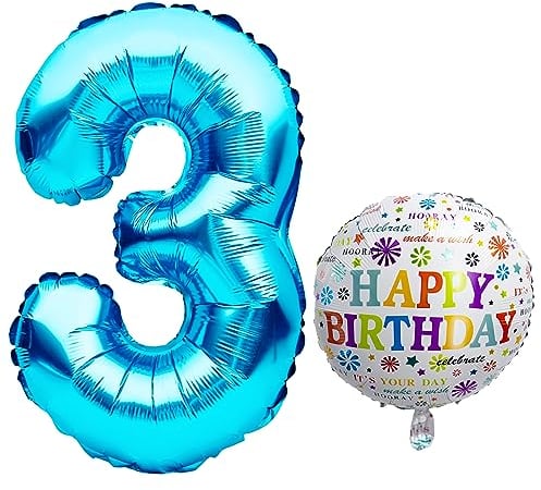 Luftballon 3. Geburtstag • XXL Riesen Folienballon SET • 101cm + 45 cm Ballon + 5M Deko Band • Folienballon 3 • Helium geeignet • Wiederverwendbar • Geburtstagsdeko Jungen Mädchen Ballon Zahl Ballon 3