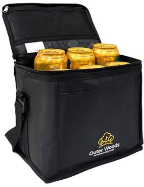 Outer Woods Isolierte Kühltasche für 6 Dosen – passend für 6 x 500 ml Bier- oder Limonadendosen | 10 Stunden Kältehaltung | ideal für Reisen, Picknick, Strand, Camping | 2 kostenlose Eisgelpacks