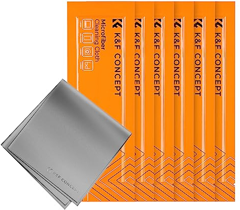 K&F CONCEPT Microfiber Cleaning Cloths - 6 Pack Lens Cleaning Cloth for Cleaning Camera Lenses, Glasses, Screens, Cameras, Eyeglasses, Tablets... Washable, Grey…