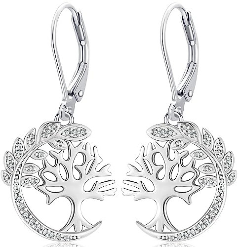 Boucle d'oreille Arbre de Vie Femme Boucles d'oreilles Arbre de Vie Argent Sterling 925 Boucles d'oreilles Femme Arbre de Vie avec Zircone Cubique Arbre de Vie Bijoux pour Femme Maman