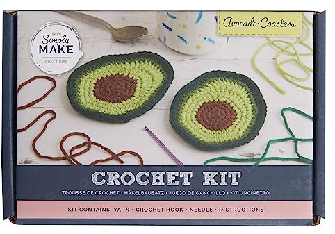 Docrafts Simply Make Crochet DIY Avocado Coaster Hobby Craft Making Kit, Turn Hand to Crocheting, Adult, Older Child, Makes Nice Gift, Beginner, Experienced Crafter