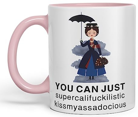 Vixar You Can Just Supercalifuckilistic Kissmyassadocious Mary Poppins Ceramic 330 ml Coloured Mug Cup Gift Tea Coffee Christmas Office Home Funny Joke (Pink)