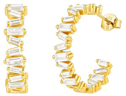 Brandlinger ® Ohrringe Silber 925. Creolen mit Stein Farbverlauf Regenbogen bunt. Schmuck Damen vergoldet mit 18 Karat Gold für Frauen und Mädchen. Äußerer Durchmesser 23mm. (Weiß (Gold))