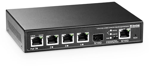 MokerLink 4 Port 2.5G PoE Managed Switch with 1 Port 10G Ethernet Port, 1 Port 10G SFP+ Slot, IEEE8023af/at PoE 65W, Metal Web Managed Fanless Small Network Switch