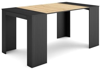 Skraut Home | Consolle allungabile | Tavolo consolle allungabile | 160 | Per 8 persone | Tavolo da pranzo | Stile moderno | Nero e rovere