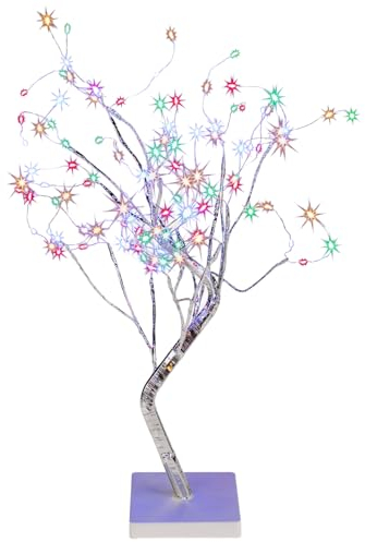 MIJOMA Lichterbaum mit 108 farbigen LEDs, 50 cm, Batteriebetrieben, Timerfunktion, Dekorative Tischlampe, LED Bonsai Baum Licht, Ideal für Wohnzimmer, Schlafzimmer, Hochzeit, Weihnachten, Thanksgiving