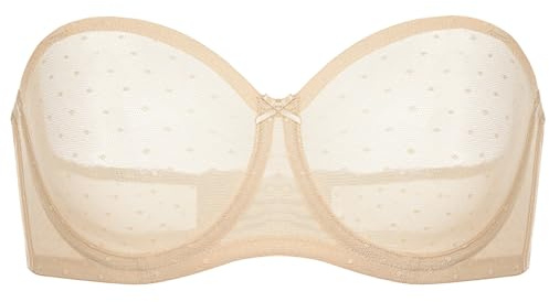 DOBREVA Damen Trägerloser Spitzen BH mit Bügel | Bandeau, Sexy BHs,Transparent Ungefüttert, Große Brüste, mit Abnehmbaren Trägern