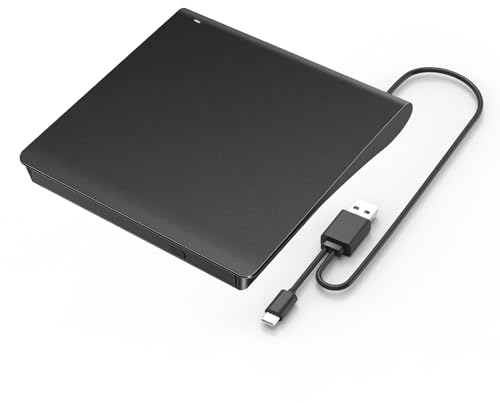 LMEN Tragbarer PC Externer CD DVD Laufwerk USB 3.0 und Typ-C für ASUS/Samsung/Windows 98/2003/XP/Vista/7/8/10/11/Linux/MacOS PC's Externer CD-R/-RW/ROM Brenner