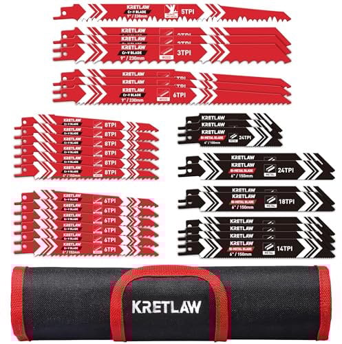KRETLAW Set di 36 Lame per Seghetto Alternativo, Lame di Ricambio in HCS e Bimetallo per Legno, Metallo e Plastica con Custodia
