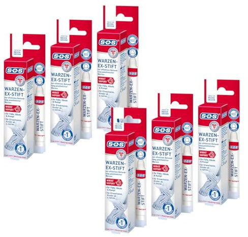 SOS Warzen-Ex Stift (6x 3 ml) - zur Entfernung gewöhnlicher Warzen - sofort wirkender Warzenstift - Warzenmittel mit einfacher & präziser Stiftapplikation - effektiv ab der 1. Anwendung