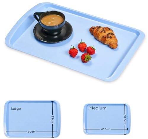 BuzzTrove Serving Trays | Durable Plastic Tea Tray & Dinner Tray | Trays for Eating on Lap, Food Serving & Snacks | Dishwasher Safe, Stackable| 12-Month Guarantee | STLB