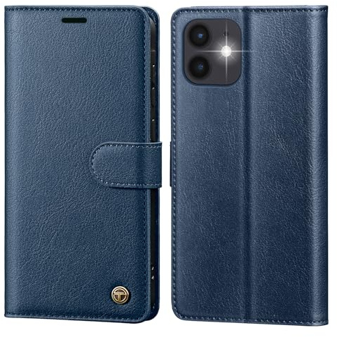 CASBST Handyhülle für iPhone 12/12 Pro Hülle,Hochwertig Lederhülle Schutzhülle Klappbar mit Kartenfach Standfunktion für iPhone 12 Pro Klapphülle Handytasche Flip Case für iPhone 12 Hülle Blau