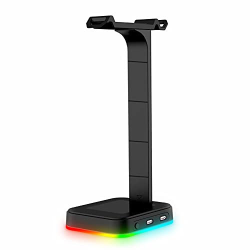 YIWEOG Headset Holder RGB Gaming Headphone Stand Headset Holder Hanger Rack with Charging Port Stable Base for All Over-Ear Headphones Black