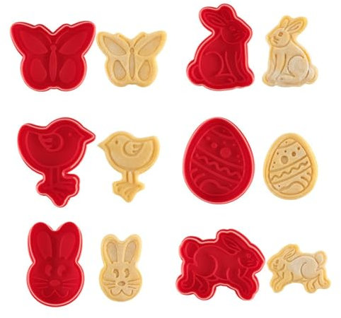 PTaizjjz Lot de 6 emporte-pièces de Pâques en plastique pour biscuits et pâtisseries - Tampon 3D pour fondant - Emporte-pièces de Pâques - Pour bricolage, pâtisserie, cuisine