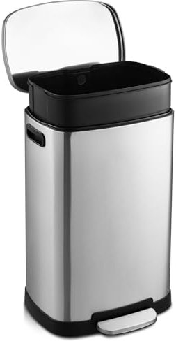 Warmiehomy Kitchen Bin Pedal Bin 50L Stainless Steel Trash Can with Inner Buckets Indoor Recycling Bins with Soft Close Lid for Kitchen Bathroom Bedroom Living Room