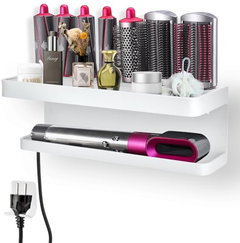 Föhn Wandhalterung für Dyson Airwrap Ohne Bohren, 2 in 1 Halterung für Dyson Airwrap Einfache Aufbewahrung Ästhetischer Dyson Fön Wandhalterung und Organizer aus Langlebigem (Weiß)