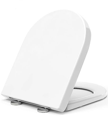 Kyllog D Shape Soft Close Toilet Seat, White, Modern, Easy Clean, Top Fixing, Stainless Steel Hinges