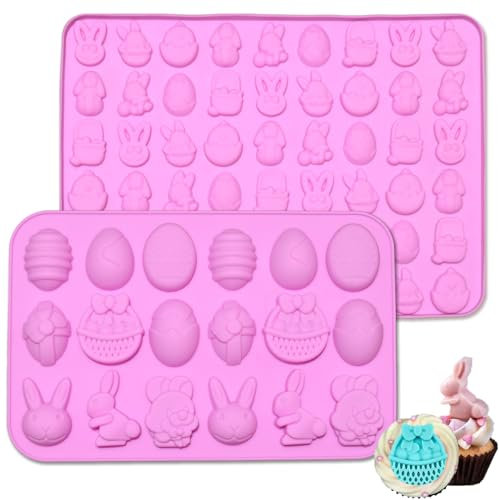 AEYAKA Easter Silicone Chocolate Moulds Cavities Egg, Easter Chocolate Moulds, Silicone Mould Easter Eggs, Pack of 2 Chocolate Moulds, Silicone Chocolate Moulds, Easter Bunny for Chocolate, Sweets,