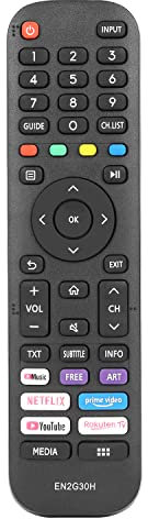 EN2G30H Télécommande Compatible avec Hisense VIDAA LCD LED 4K UHD TV 43A7500F 50A7300F 55A7320F 65A7320F HE50A6109FUWTS HE70A6109FUWTS Contrôleur Remplacement avec Netflix PrimeVideo Youtube Boutons